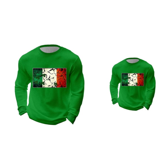 St. Patrick's Day Embroidered Irish Plaid Long Sleeve Tee, Men's Shamrock Graphic Crewneck Tops