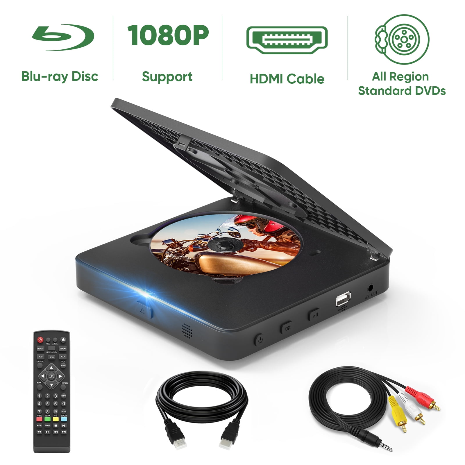 Afgrond Dag baseren Blu Ray DVD Player for TV with HDMI, Mini 1080P Blue-Ray Disc Player for  Home Theater Portable CD Player - Walmart.com
