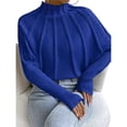 thumbnail image 2 of Suéteres de Punto con Mangas Murciélago y Cuello Alto para Mujer. Azul L, 2 of 7