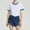Blue, variant on YHAJDS Women's T Shirts Cotton Color Contrast Round Neck Short Sleeve Loose Tee Spring Summer