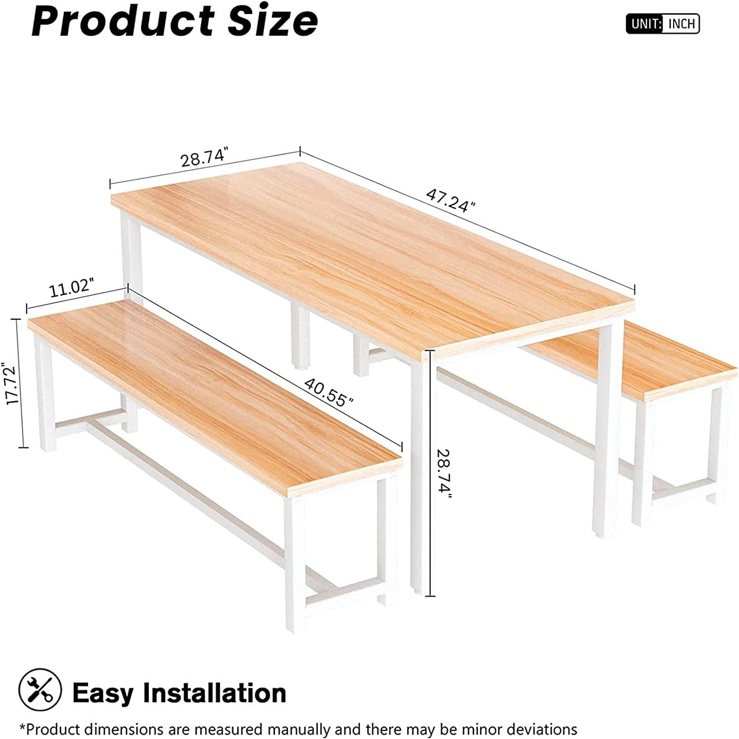 LinkRomat 47 Inch Dining Table Set for 4, 5 Piece Kitchen Table and Chairs Set, Compact Dining Room Table Set for Home or Apartment