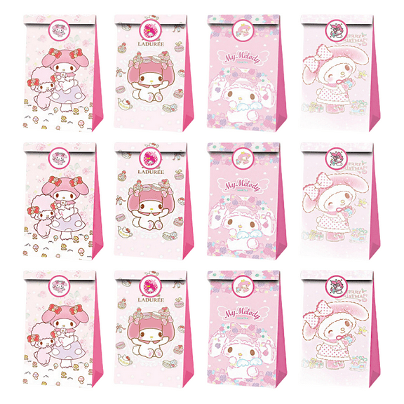 24 PCS My Melody Party Favor Candy Bags for Alice in Wonderland Themed Birthday Supplies Decor,Kids Birthday Game Party Kraft Paper Goodie Gift Bag Decorations