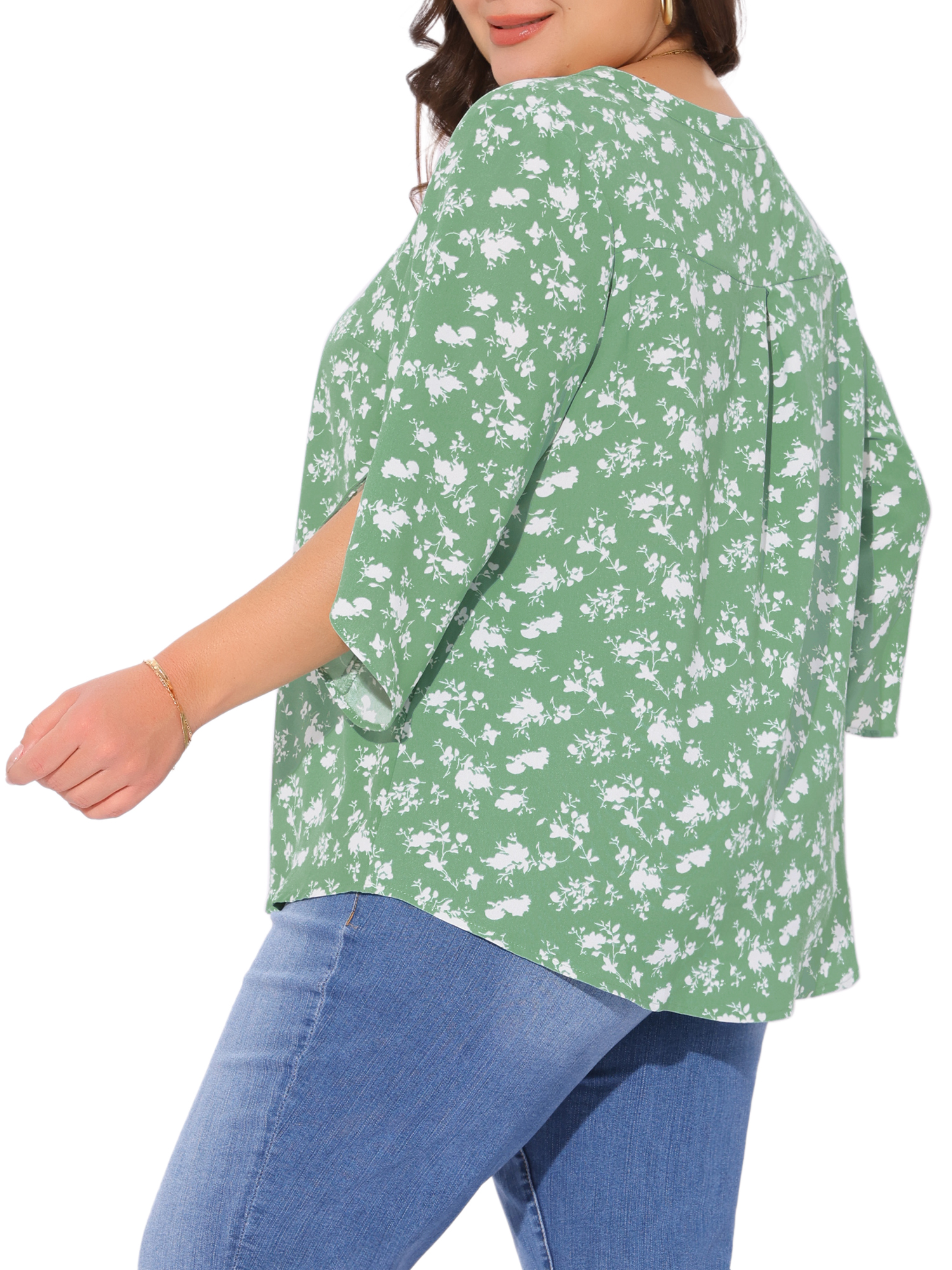 Women's Plus Spring Tops 3/4 Sleeve V Neck Chiffon Work Dressy Casual Shirt 4X Green