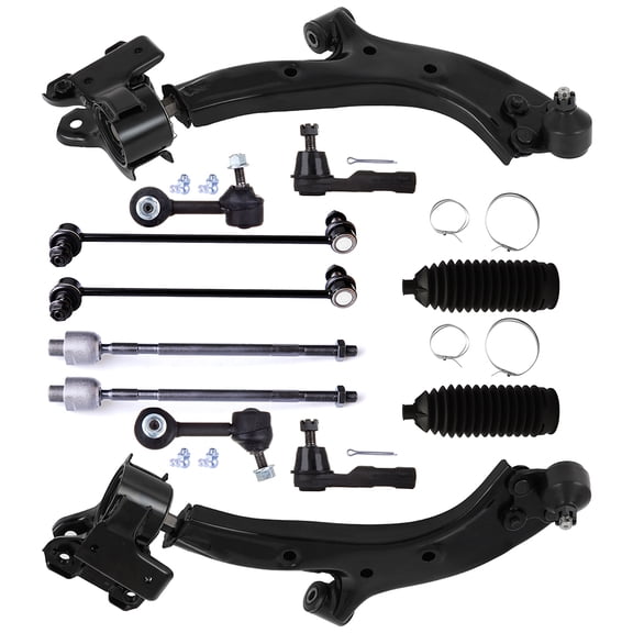 ECCPP 12pcs Lower Control Arm w/ Ball Joint Inner Tie Rod End Outer Tie Rod End Sway Bar End Link Steering Rack Boot fit for 2007-2011 For Honda CR-V
