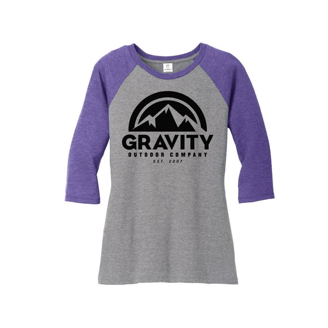 Gravity Outdoor Co. Chemise Raglan à Manches 3/4 pour Femmes - Logo Noir - Violet/gris - TG