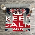 thumbnail image 3 of Ambesonne Union Jack Quilted Bedspread Set 3 Pcs, Words Crown UK Flag, King Size, Navy Blue Red White, 3 of 3
