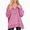 thumbnail image 2 of Towmus Women's Oversized Sweatshirt Casual Long Sleeve Button Henley Neck Pullover Sweatshirts for Women Light Patchwork Shirts, 2 of 9