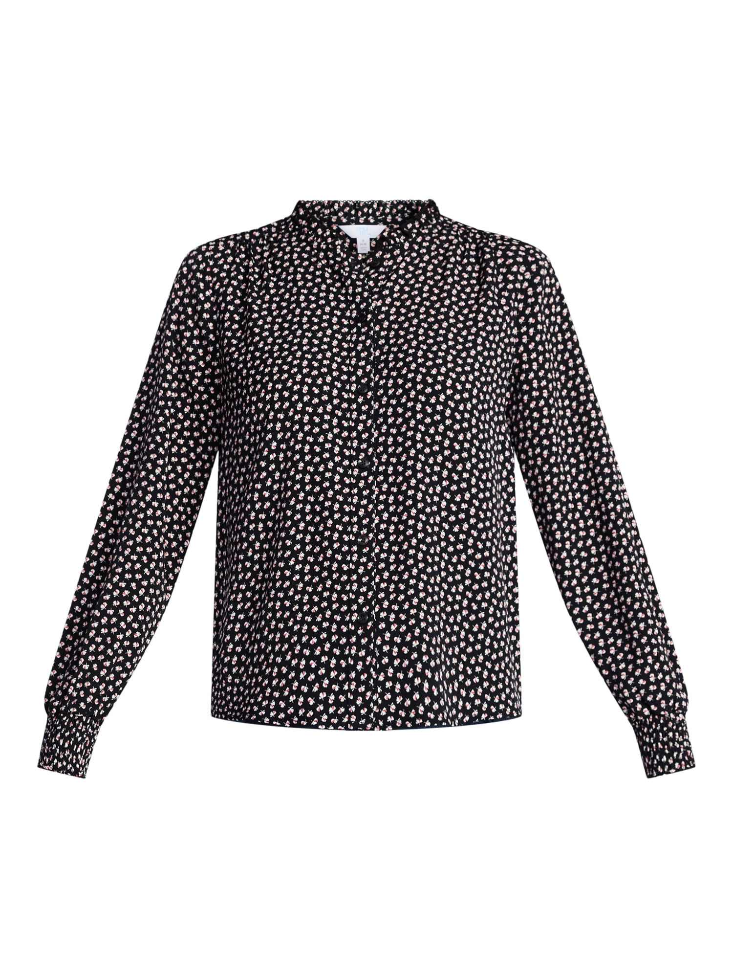 Time and Tru Women's Ruffle Button Down Blouse with Long Sleeves, Sizes XS-XXXL