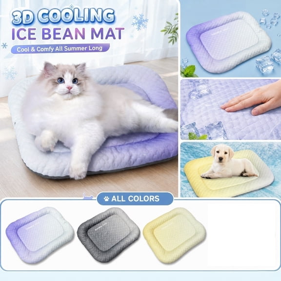 Pet Cooling Mat for Cats Dogs, 3D Cool Sensation Ice Silk Cooling Mat, Gray Non Slip Summer Cooling Pet Bed for Indoor Outdoor Home Car Travel Use