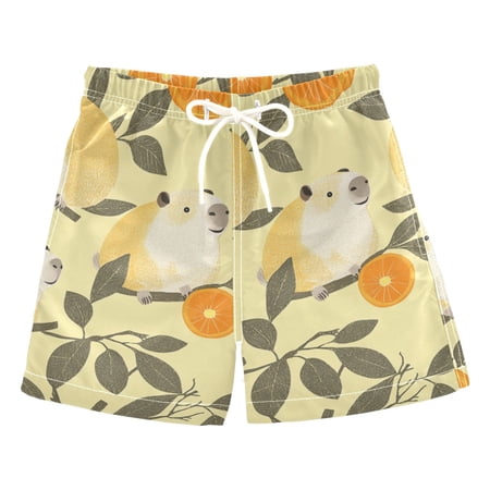 Cute Capybaras on Branches Oranges Boys Swim Trunks Board Shorts Beach Pants Bathing Bottoms L