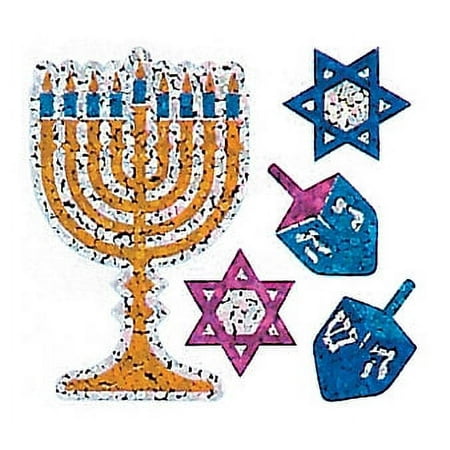 Bulk Roll Prismatic Stickers, Mini Hanukkah Assortment (100 Repeats)