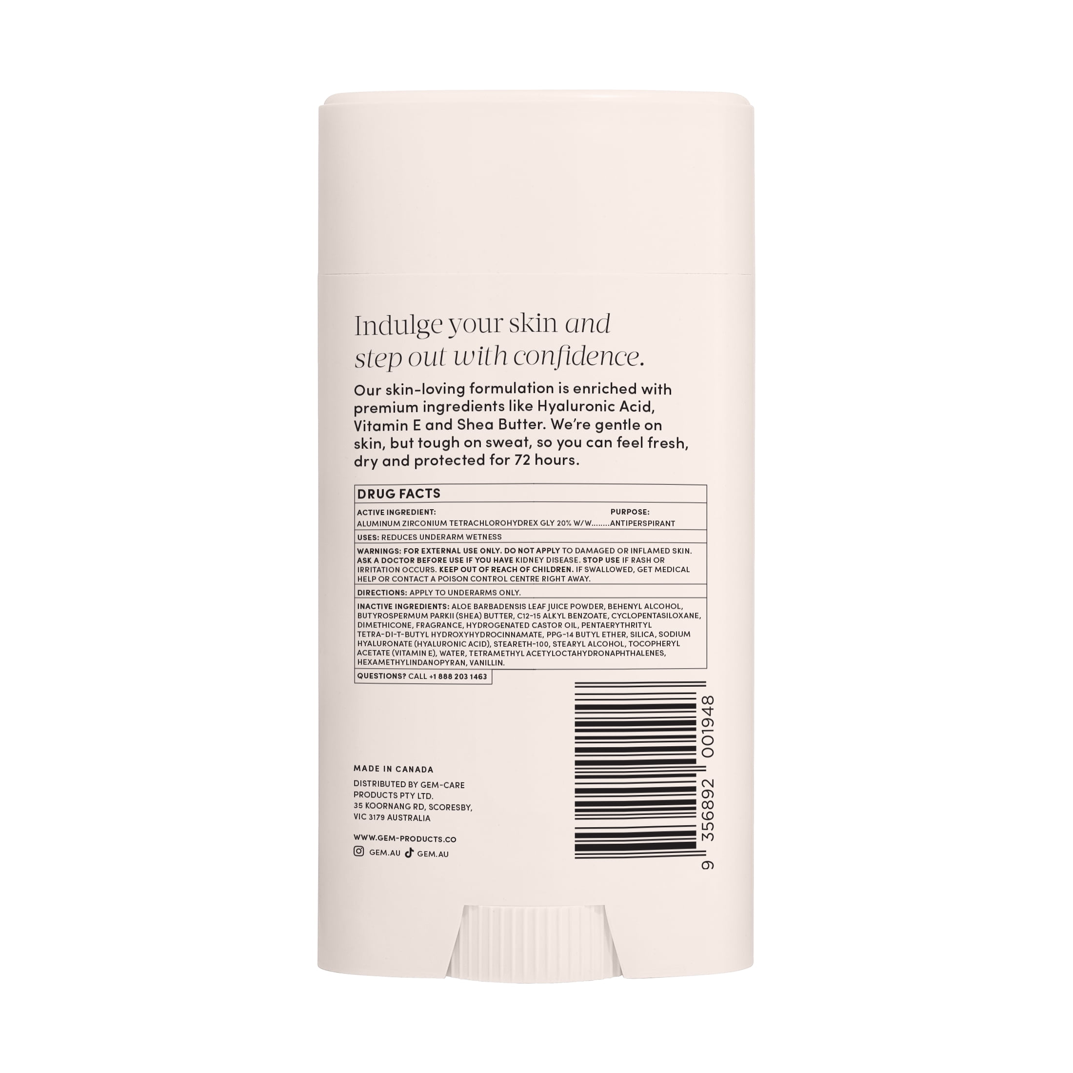 Gem Skin-Loving 72hour Protection Antiperspirant Deodorant Stick: Vanilla Sugar 2.6 oz