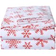 thumbnail image 1 of Draps de Lit en Flanelle 160 Grammes Draps et Taies d'Oreiller Super Doux Entretien Facile - 3 Pcs - Flocons Rouges, Simple TG, 1 of 8