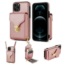 for iPhone 11 Pro Max Case Wallet with Shoulder Strap for Women - Crossbody Lanyard,Zipper Pocket,Credit Card Holder,Shockproof - Metal Buckle Closure Premium PU Leather Case, Rosegold