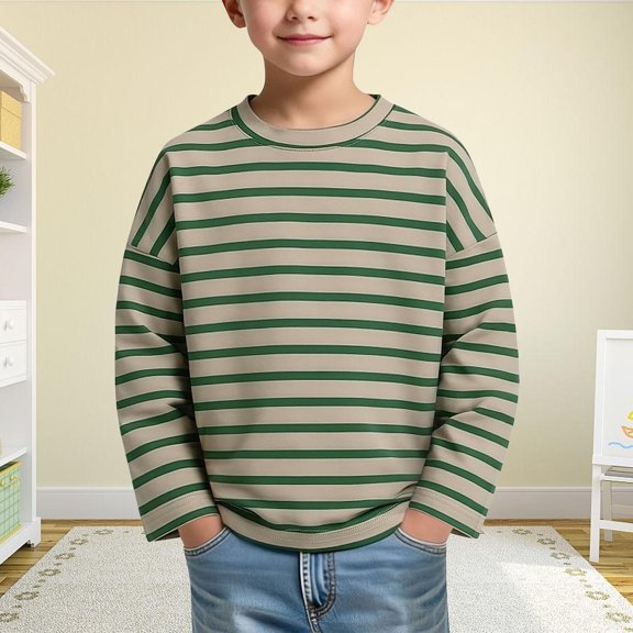 AUDeals Toddler Kids Striped Sweatshirt - Round Neck Long Sleeve Loose Fit Pullover for Boys and Girls Casual Everyday Wear