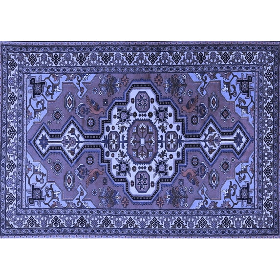 Ahgly Company Machine Washable Indoor Rectangle Persian Blue Traditional Area Rugs, 6' x 9'