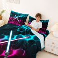 thumbnail image 4 of meiyoeat Neon Lights Full Size Sheets for Boys, Sci-Fi Cyan Pink Gaming Bed Sheets, 4-Piece, 1 Flat Sheet, 1 Fitted Sheet and 2 Pillowcases, 4 of 6