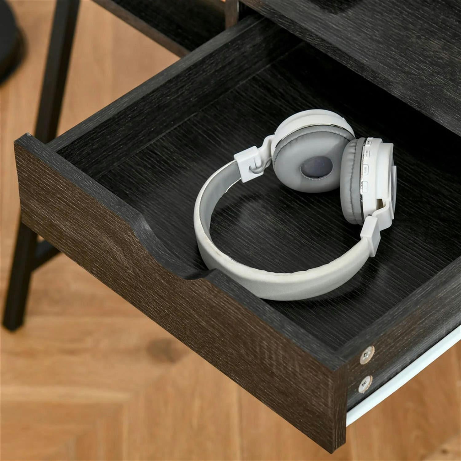 Demi Bonn Modern Office Desk with Drawer and Storage Shelves, Home Computer Desk for Living Room, Office, Study Writing Table PC Desks, Gray