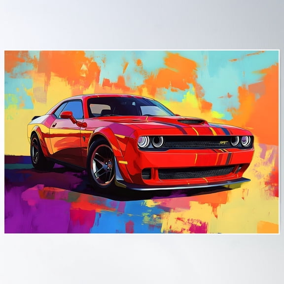 Digital Pop Art Painting – Red Dodge Challenger Srt Poster Wall Art, Modern Wall Decor For Living Room Bedroom, 8x12 UNFRAMED