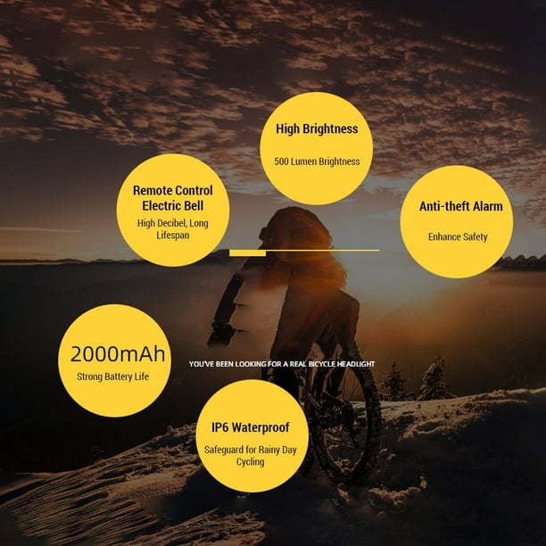 Phare Vélo Avec Compteur De Vitesse Et Klaxon – 500 Lumens – Batterie 2000 MAh – USB – IP6 – Noir