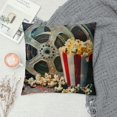 thumbnail image 2 of PRATYUS Movie Themed Pillow Cover, Home Theater Decor Throw Pillow Cover, Film Theme Decor Cushion Case for Sofa, Vintage Cinema Style Clapboard Popcorn Decorative Square Pillow Case White, 2 of 5