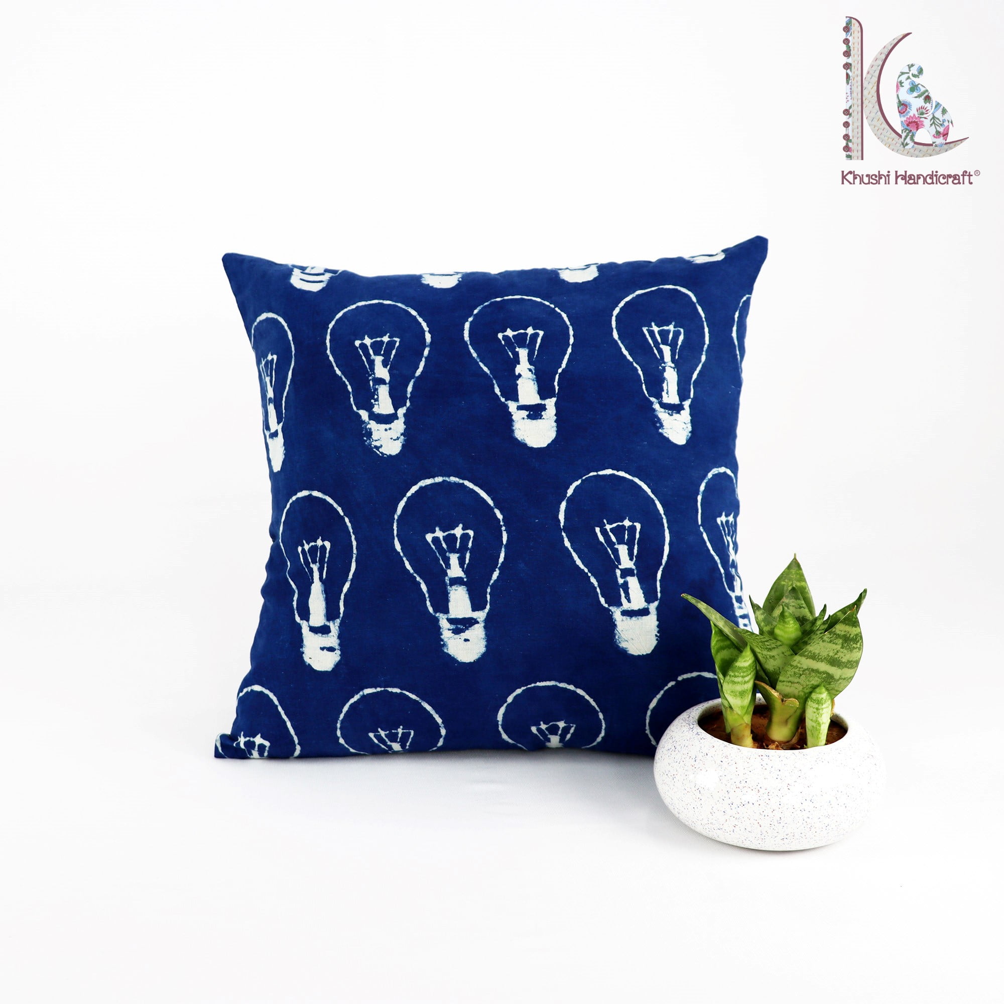 Blue - Block Print Cotton Bagru Cushion Cover 15