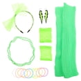 thumbnail image 1 of 1 juego de disfraz retro de los 80, collar verde neón, diadema de encaje, pendientes y calentadores de piernas para mujer, ideal para fiestas temáticas de los 80, Halloween, eventos de cosplay, 1 of 7