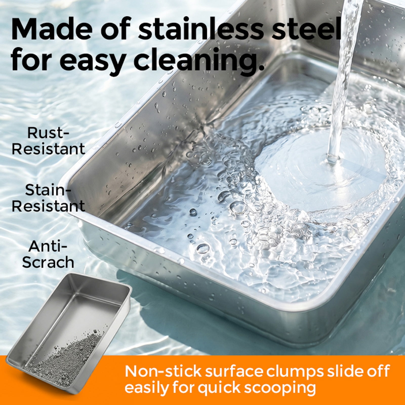 Stainless Steel Cat Litter Box with Lid, XL Extra Large Cat Litter Box for Big Cats, High Wall Sides, Never Absorbs Odors, Anti-Urine Leakage, Easy Cleaning, Scoop and Mat Included, Black