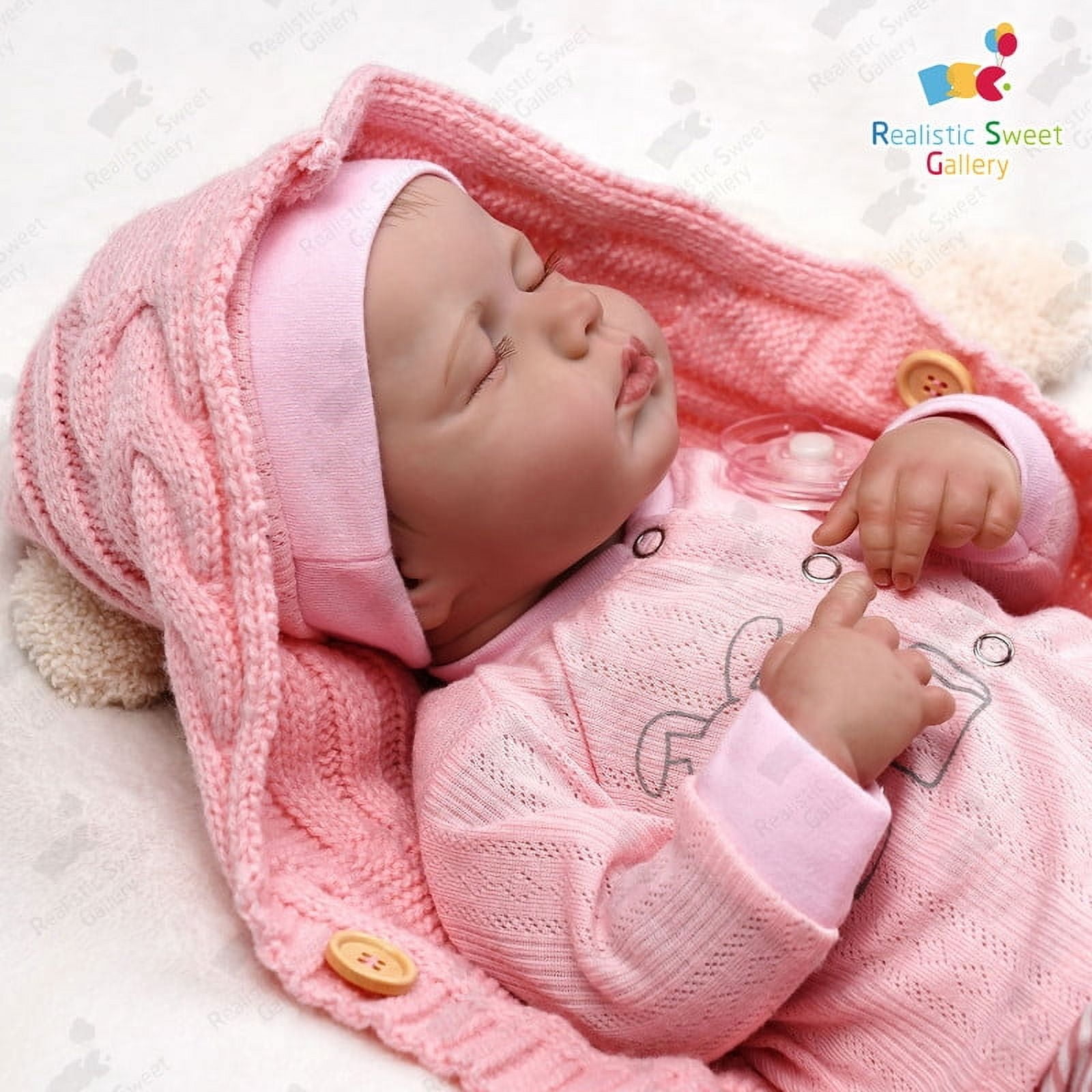 Rsgdolls Realistic 18-inch Reborn Doll with Baby Girl Hair, Bottle Pacifier, Magnetic Pacifier, Lifelike Sleeping Girl