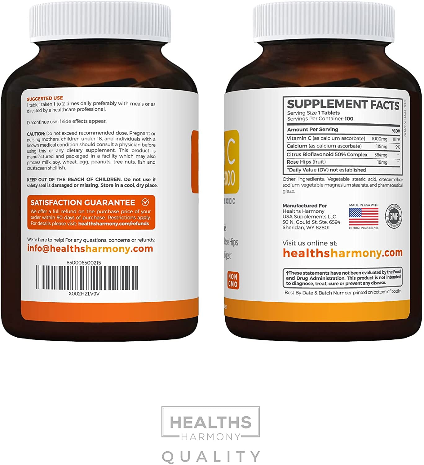 Healths Harmony Buffered Vitamin C 1000mg Immune Support Supplement Non Gmo Immune Booster For Adults With Vitamin C Calcium Rose Hips And Citrus Bioflavonoids 100 Tablets Walmart Com