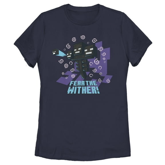 Women's Minecraft Fear the Wither  Graphic Tee Navy Blue Large