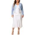thumbnail image 2 of Agnes Orinda Women's Plus Size Mother's Day Sheer Floral Lace Shrug Open Front Crop Cardigan Light Blue 2X, 2 of 5