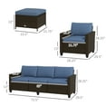 thumbnail image 3 of 5-Piece Patio Furniture Set with PE Rattan Three-Seater Sofa, Armchairs, Footstools, Cushions, Deep Coffee, 3 of 7