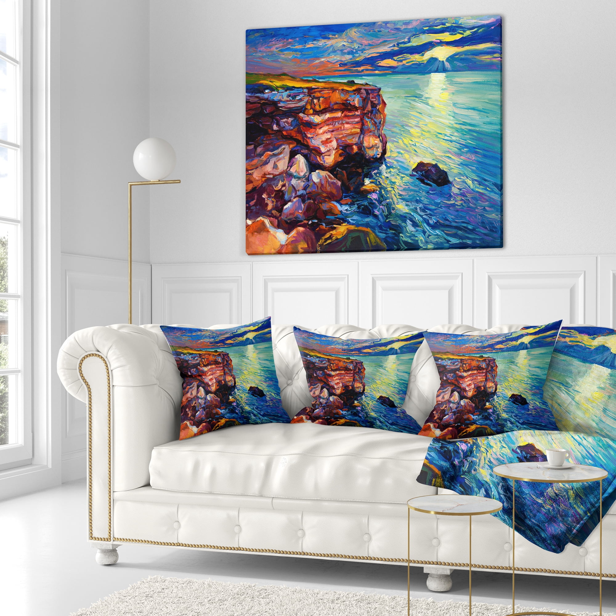 Designart Beautiful Ocean and Cliffs - Seascape Throw Pillow - 16x16
