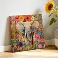 thumbnail image 2 of Canvas Wall Art Elephant Canvas Art Print Animal Floral Garden Oil Paint Style Pictures Wall Decor for Living Room Bedroom Artwork Decorations Stretched Framed Ready to Hang 16"x16", 2 of 9