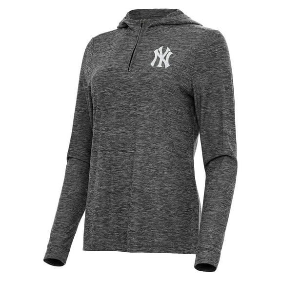 Women's Antigua Heather Black New York Yankees Daybreak Quarter-Zip Hoodie