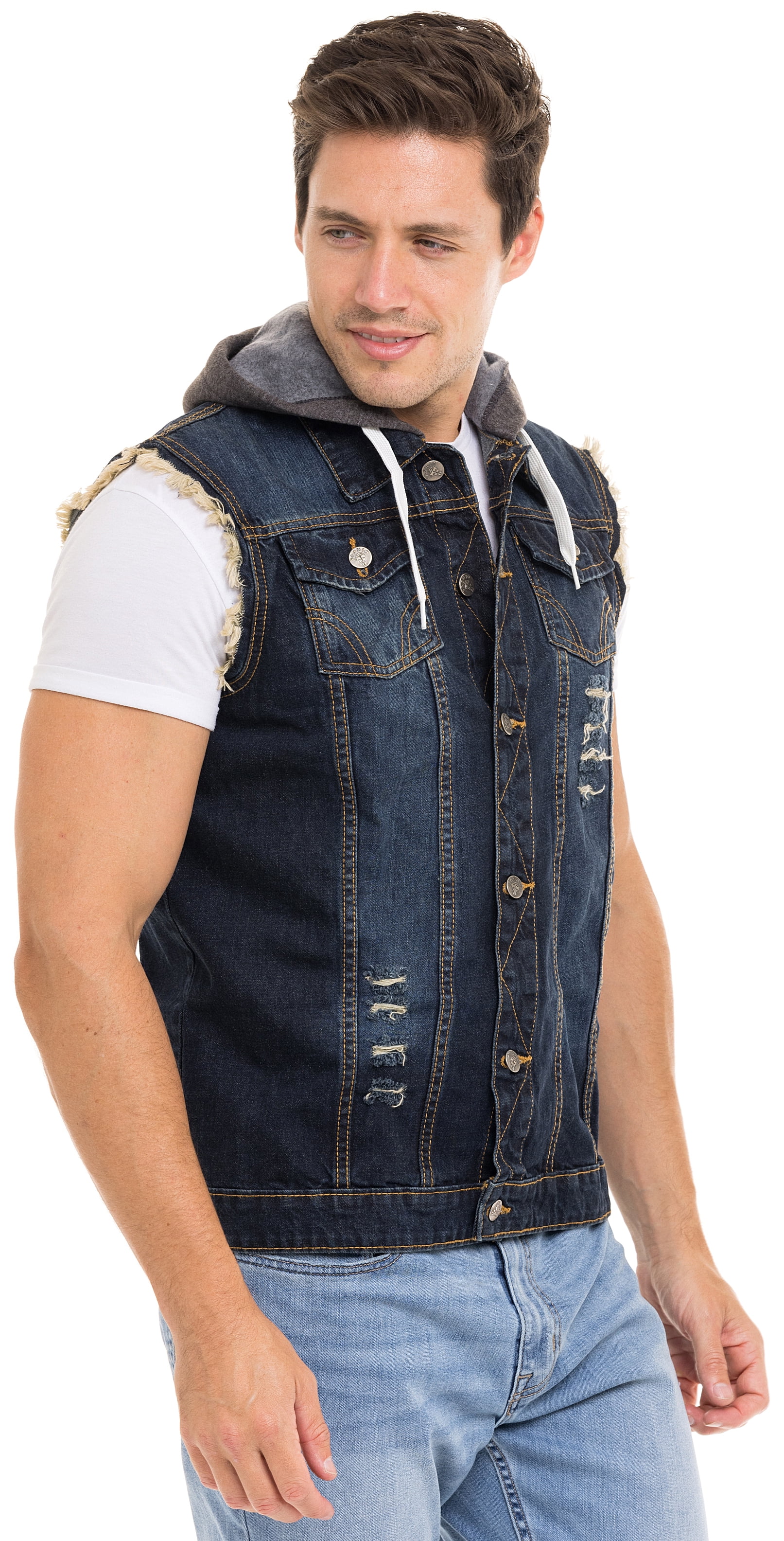 SKYLINEWEARS Men Denim Hooded Vest 