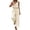 Beige, variant on Womens Summer Jumpsuits Loose V-Neck Spaghetti Strap Wide Leg Jumpers Elastic Waist Rompers for Beach Vacation Wine S