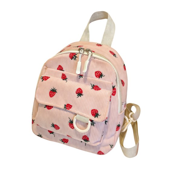 Mini Cute Backpack, Strawberry Print Backpack with Muti-pocket, Lightweight Breathable Casual Daypack for Travel Shopping Work