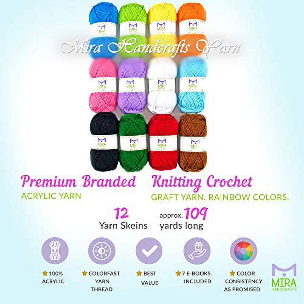 Acrylic Yarn | 1312 Yards | Large 50g Skeins | 12 Multicolor Knitting and  Crochet Yarn Bulk – Starter Kit for Colorful Craft - 7 Ebooks with Yarn
