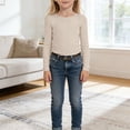 thumbnail image 7 of LIJCC Ribbed Round Neck Top, Children's Girl's T-Shirt, Slim Fit Casual Basic Top Long Sleeved Shirt Pullover(Beige,7-8 Years), 7 of 7