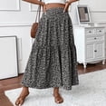 thumbnail image 6 of larppty Women's Summer Boho Skirt - High-Waist Ruffled Layered Floral Maxi Dress with Elastic Waist（Black， L）, 6 of 9