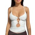 thumbnail image 1 of Honeeladyy - Camiseta sin mangas con cuello en U profundo y corte bajo para mujer, con fruncido en el o-ring, elástica, sin mangas, 1 of 5