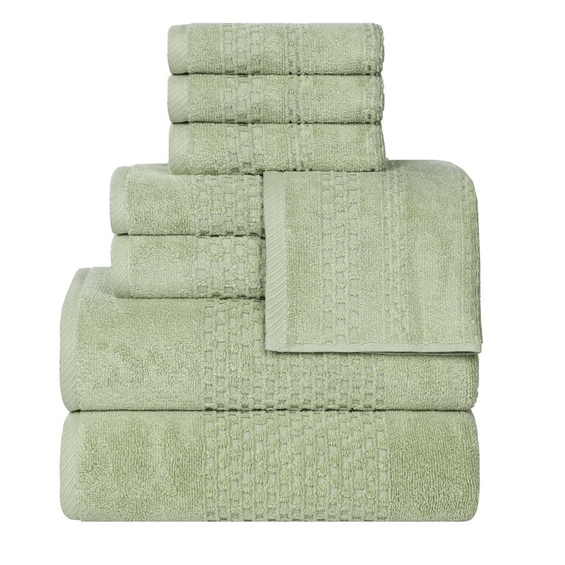 Superior Playa Zero Twist Cotton Solid Waffle Textured 8 Piece Towel Set, Green