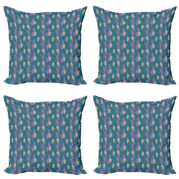 Botanical Throw Pillow Cushion Case Pack of 4, Autumnal Acorn Leaf Dark Colored Arrangement, Modern Accent Double-Sided Print, 4 Sizes, Lavender Pale Sepia, by Ambesonne