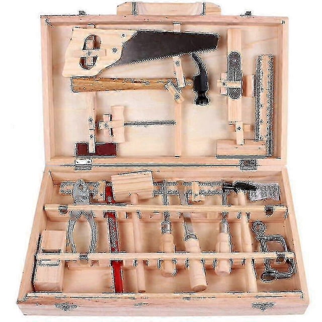 Children's Tool Set Carpenter Maintenance Tool Box Real Tools Disassembly And Assembly Multifunctional Wood Box 16 Pieces