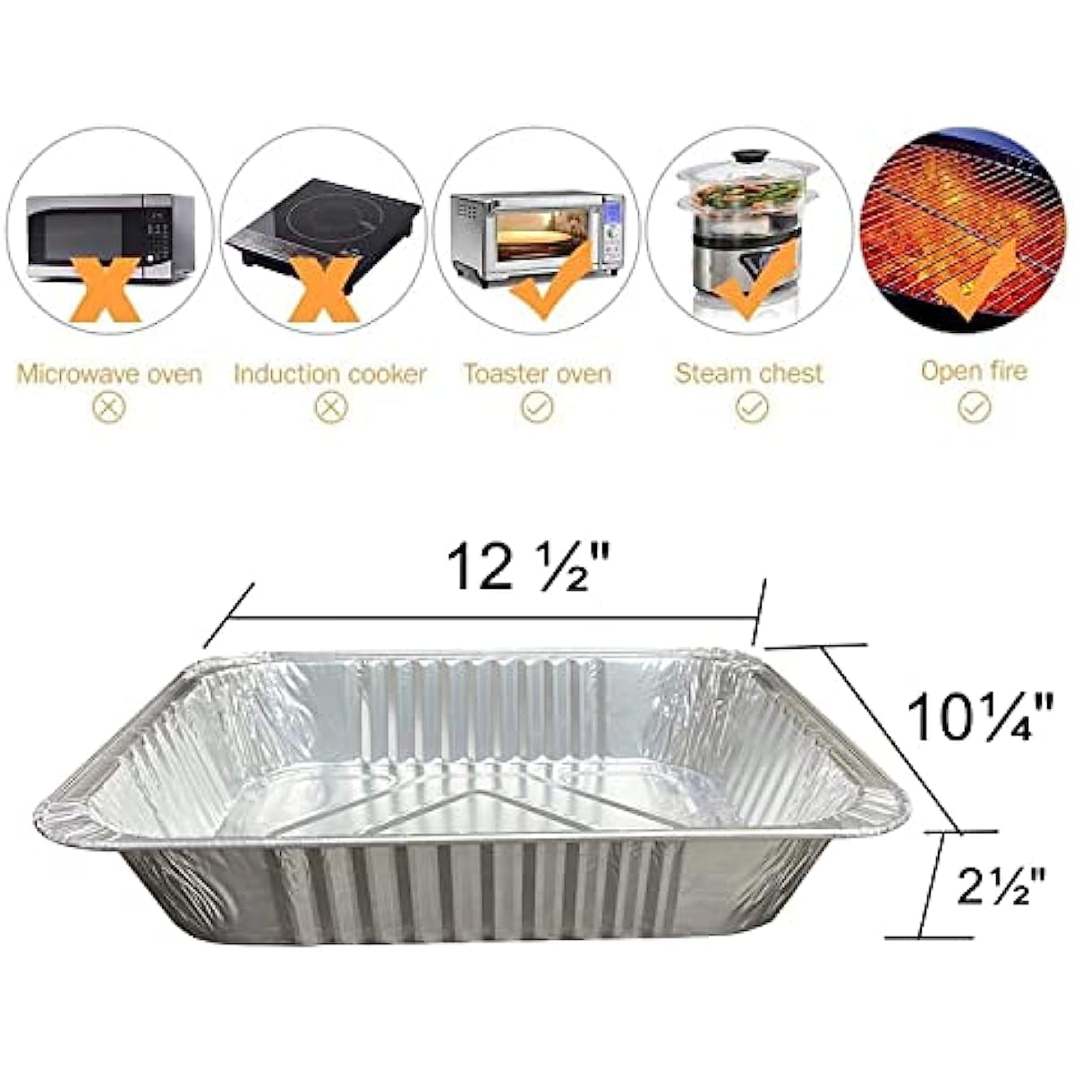 MontoPack Aluminum Foil Pans Half Size Roasting Chafing Pan | Bulk 10 Pack  of 9x13 Tins for Cooking, Baking & Catering | Heavy Duty Disposable