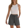 thumbnail image 3 of iHPH7 Cotton Linen Shorts for Women Drawstring Elastic Waist Summer Beach Vacation Shorts with Pockets Gray L, 3 of 9