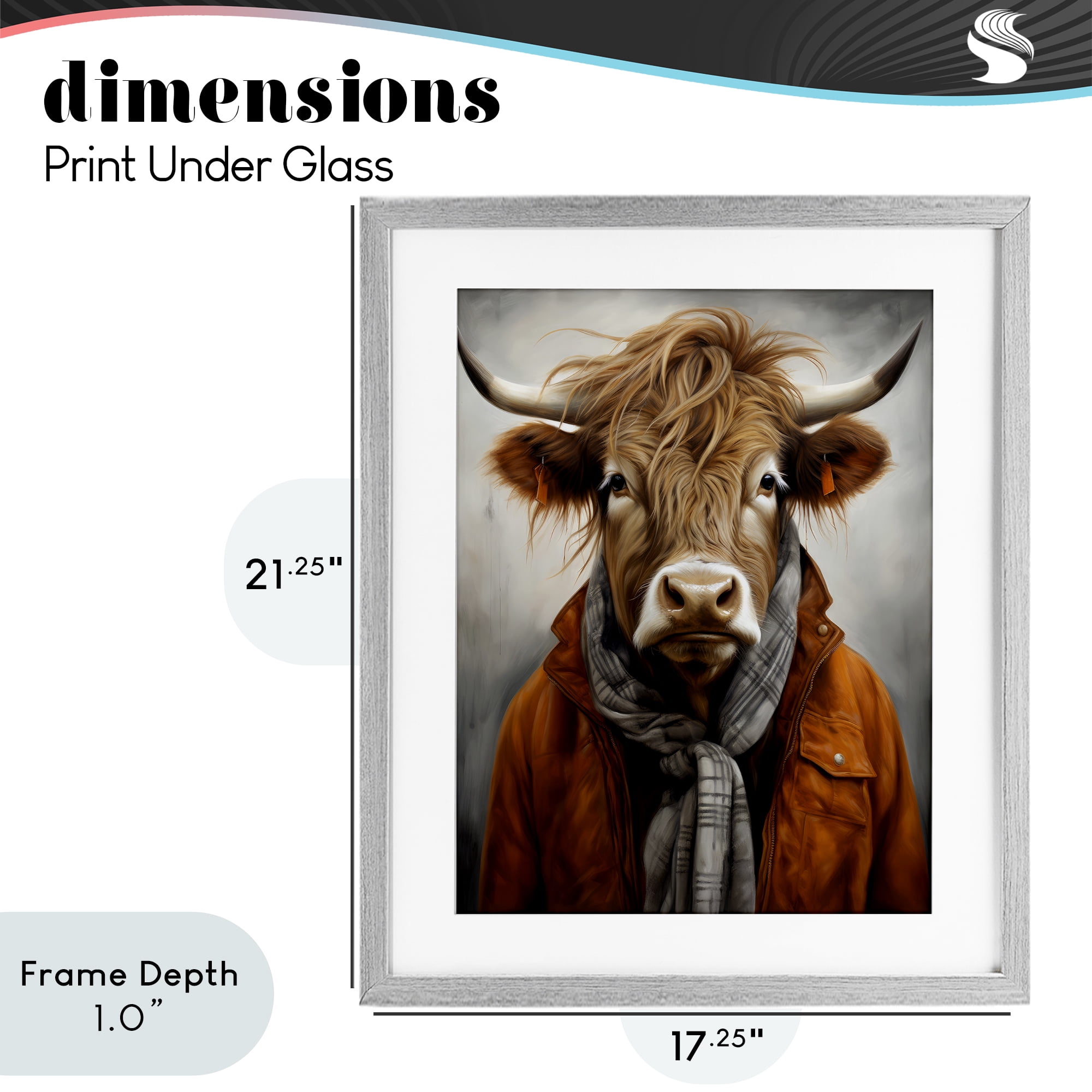 Stupell Industries Buster Bull Horn Portrait Gray Framed Print Under Glass, design by Ray Powers