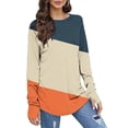 thumbnail image 2 of Women's Casual Long Sleeve Tops Crew Neck Round Hem Loose T-Shirts Tops with Thumb Holes Lightweight Workout Tops Running Pullover Women T Shirt Round Neck Basic Color Blocking Loose Tops, 2 of 5